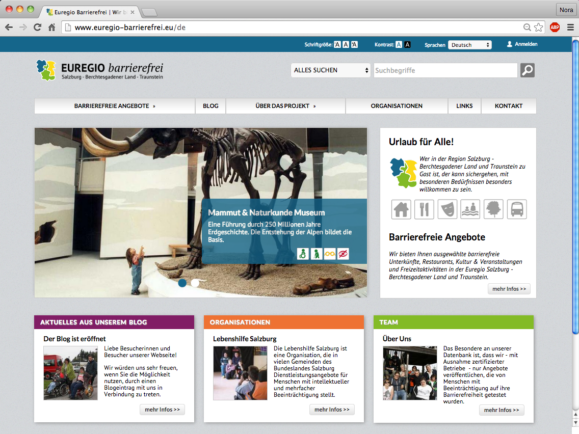 Startseite der Webseite www.euregio-barrierefrei.eu Startseite der Webseite www.euregio-barrierefrei.eu